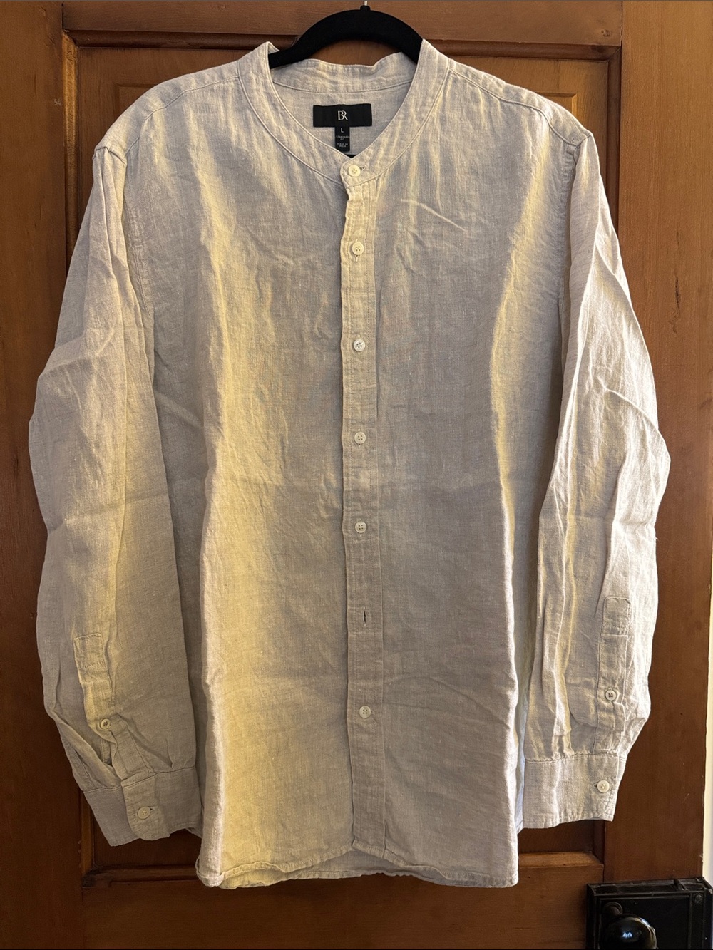 Banana Republic Natural Linen Band-Collar Button-Down Shirt